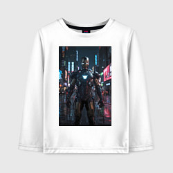 Лонгслив хлопковый детский Железный человек посреди ночного города, цвет: белый