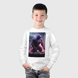 Лонгслив хлопковый детский Годзилла посреди мегаполиса, цвет: белый — фото 2