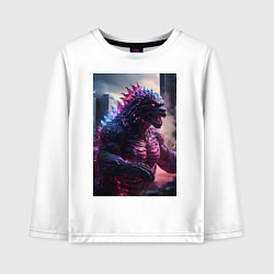 Лонгслив хлопковый детский Годзилла посреди мегаполиса, цвет: белый