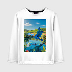 Лонгслив хлопковый детский Попугай ловит рыбу, цвет: белый