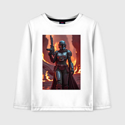 Лонгслив хлопковый детский Девушка-Мандалорец в броне, цвет: белый