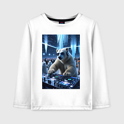 Лонгслив хлопковый детский Медвевь Dj на тусовке в антарктиде, цвет: белый