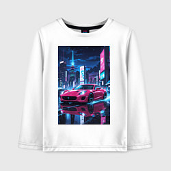 Лонгслив хлопковый детский Вишневый спорткар по мокрой дороге, цвет: белый