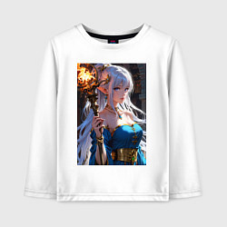 Лонгслив хлопковый детский Прекрасная эльфийка-маг с шаром огня, цвет: белый