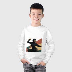 Лонгслив хлопковый детский Ниндзя девушка, цвет: белый — фото 2