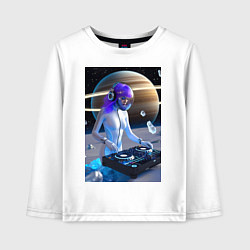 Лонгслив хлопковый детский Девушка космо DJ с сатурном, цвет: белый