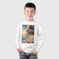 Лонгслив хлопковый детский Вилла на берегу океана, цвет: белый — фото 2