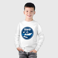 Лонгслив хлопковый детский ВМФ - самолет, корабль, подводная лодка и якорь, цвет: белый — фото 2