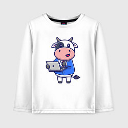 Детский лонгслив Коровка с ноутбуком