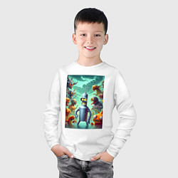 Лонгслив хлопковый детский Bender bending robot among the monsters - ai art f, цвет: белый — фото 2