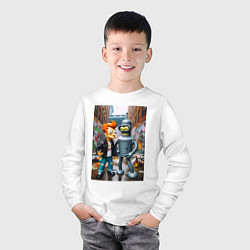 Лонгслив хлопковый детский Бендер и Фрай в Бронксе - нейроарт фантазия, цвет: белый — фото 2
