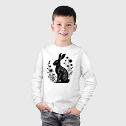 Лонгслив хлопковый детский Цветочный заяц, цвет: белый — фото 2