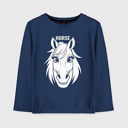 Лонгслив хлопковый детский Лошадь с большими глазами, цвет: тёмно-синий