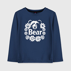 Лонгслив хлопковый детский Медведь в цветах, цвет: тёмно-синий