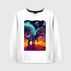 Лонгслив хлопковый детский Bender bending robot riding a tyrannosaurus - plan, цвет: белый