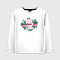 Лонгслив хлопковый детский Фламинго с надписью привет лето, цвет: белый
