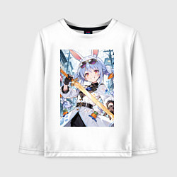 Лонгслив хлопковый детский Девушка-кролик в плаще и с мечем, цвет: белый