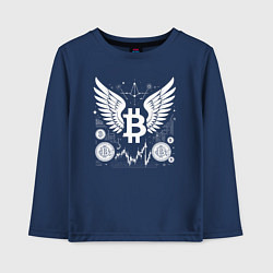 Лонгслив хлопковый детский Биткоин с крыльями, цвет: тёмно-синий