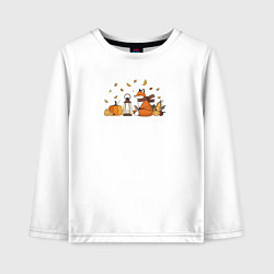 Детский лонгслив Лиса с тыквами и фонарём