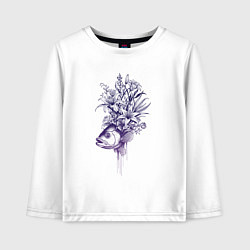 Лонгслив хлопковый детский Рыба с цветами, цвет: белый