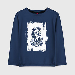 Лонгслив хлопковый детский Белый жеребец, цвет: тёмно-синий