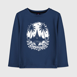Лонгслив хлопковый детский Тропический храм, цвет: тёмно-синий