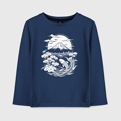 Лонгслив хлопковый детский Фудзи и карп кои, цвет: тёмно-синий