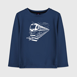 Лонгслив хлопковый детский Скоростной поезд, цвет: тёмно-синий