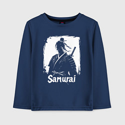 Лонгслив хлопковый детский Портрет самурая, цвет: тёмно-синий