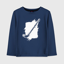 Лонгслив хлопковый детский Хоккейная клюшка в квадрате, цвет: тёмно-синий