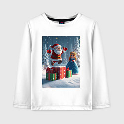 Лонгслив хлопковый детский Дед Морозио и Принцесса Снегурочка: c подарками в, цвет: белый