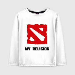 Лонгслив хлопковый детский Dota 2: My Religion, цвет: белый