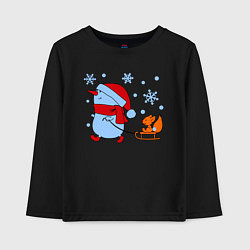 Лонгслив хлопковый детский Снеговик с санками, цвет: черный