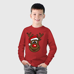 Лонгслив хлопковый детский Рождественский олень, цвет: красный — фото 2