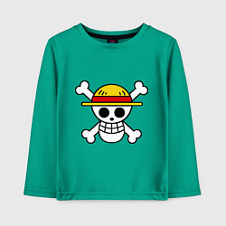 Лонгслив хлопковый детский Флаг Луффи, цвет: зеленый