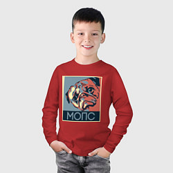 Лонгслив хлопковый детский Мопс, цвет: красный — фото 2