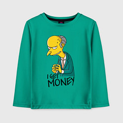 Лонгслив хлопковый детский Mr. Burns: I get money, цвет: зеленый
