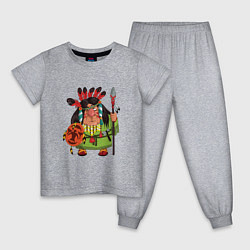 Пижама хлопковая детская Забавные Индейцы 8, цвет: меланж