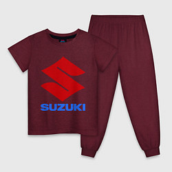 Пижама хлопковая детская Suzuki цвета меланж-бордовый — фото 1