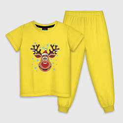 Пижама хлопковая детская Олень под снегом, цвет: желтый