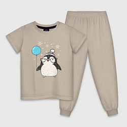 Пижама хлопковая детская Пингвин с шариком, цвет: миндальный