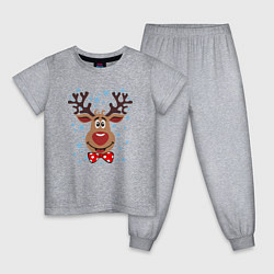Пижама хлопковая детская Рождественский олень, цвет: меланж