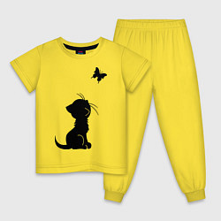 Пижама хлопковая детская Котенок и бабочка, цвет: желтый