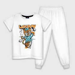 Пижама хлопковая детская Let's Play Tiger, цвет: белый