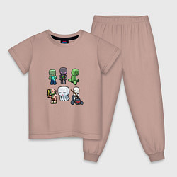 Пижама хлопковая детская Minecraft Units, цвет: пыльно-розовый