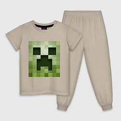 Пижама хлопковая детская Мinecraft creeper, цвет: миндальный