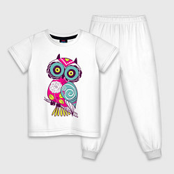 Пижама хлопковая детская Яркая сова, цвет: белый