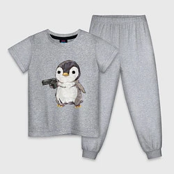 Пижама хлопковая детская Пингвин с пистолетом, цвет: меланж