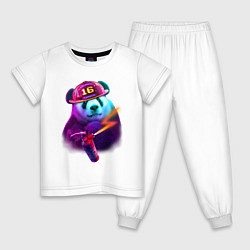 Пижама хлопковая детская Панда-пожарник, цвет: белый