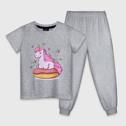 Пижама хлопковая детская Единорог на пончике, цвет: меланж